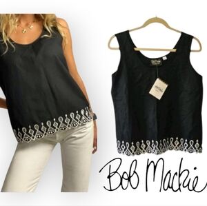 NWT Bob Mackie Wearable Art Linen Blend Embroidered Cut-Out Dressy Tank Top